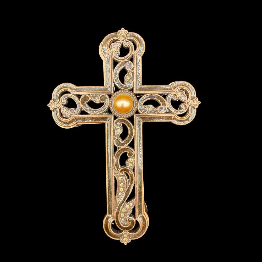 Nikky Cross Trinket Box Enamel And Rhinestone Gold Tone And Brown